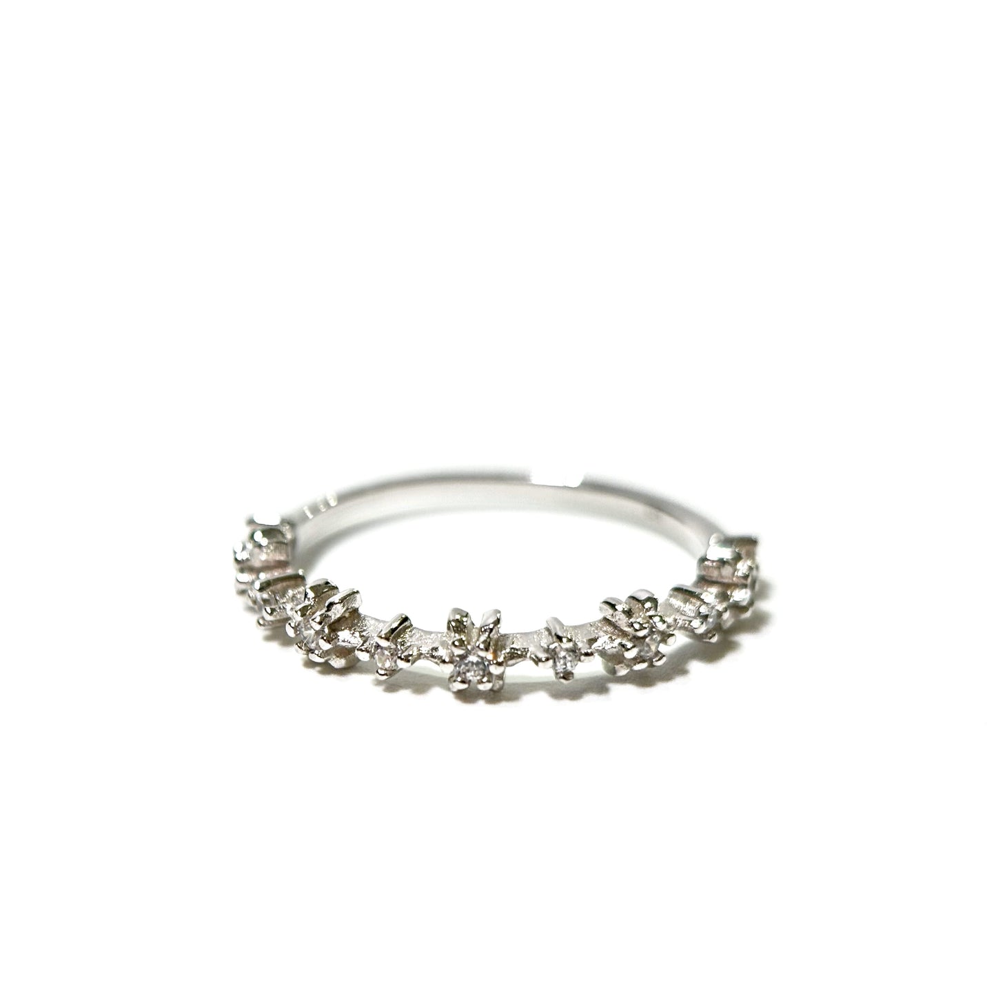 Flower Paved Silver Ring