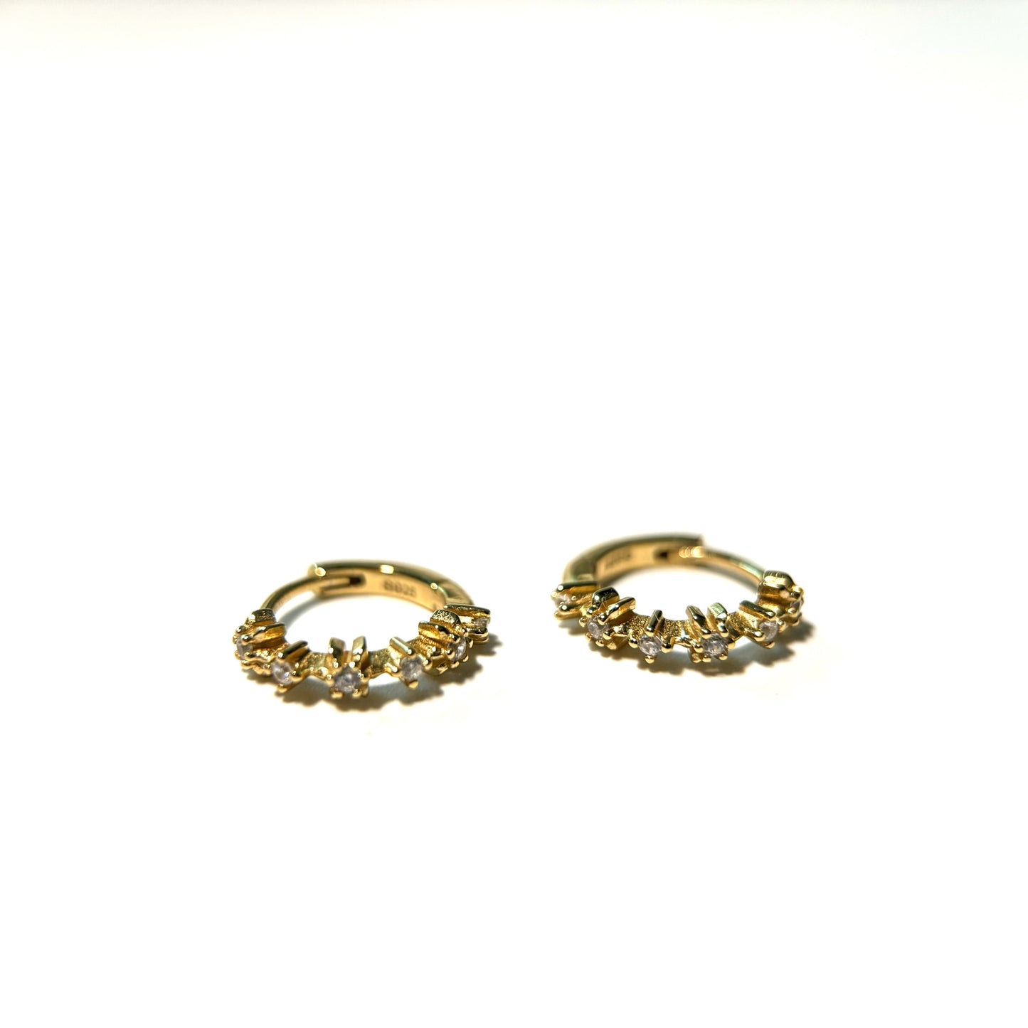 Flower Paved Gold Hoop Earrings