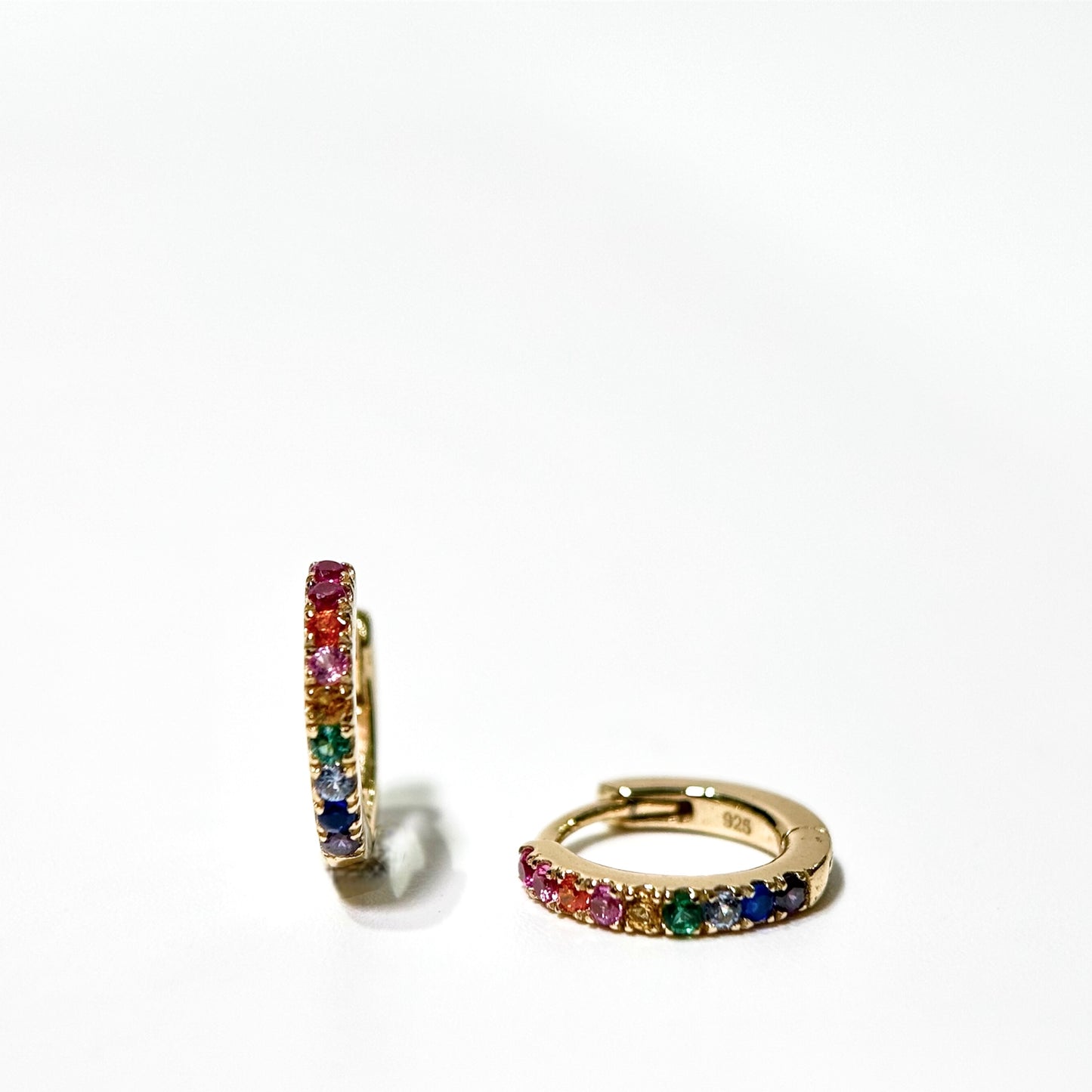 Rainbow CZ Mini Hoop Earrings